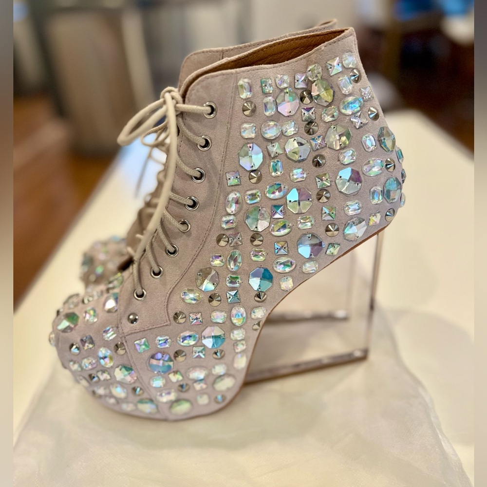 Iconic Jeffrey Campbell Grey Dina Jewel Platform Ankle Booties Size 9